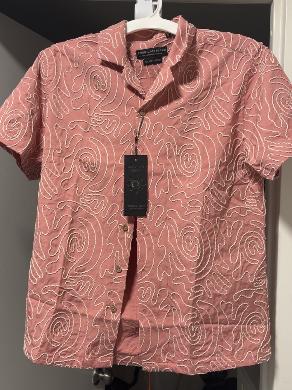 American Breed Pink Short-Sleeve Embroidered Button-Down Shirt